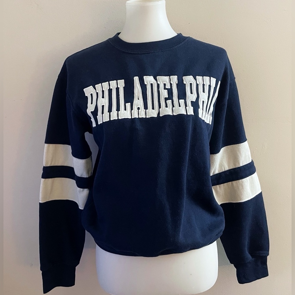 Philadelphia Navy Blue Crew Neck Sweater Preppy School Academia Classic Fall